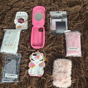 Colorful Unicorn/Faux Fur/Hot Pink I-Phone 8 Phone Cases.